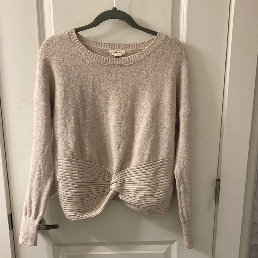 Yes Lola-Cozy Cream Crew Neck Sweater with Modern Twist - Picture 1 of 9